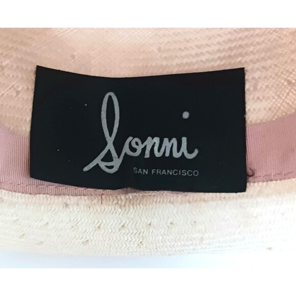 VTG Sonni San Francisco Straw Hat Wide Brim Tulle/Pk Rose Garden Party Wedding